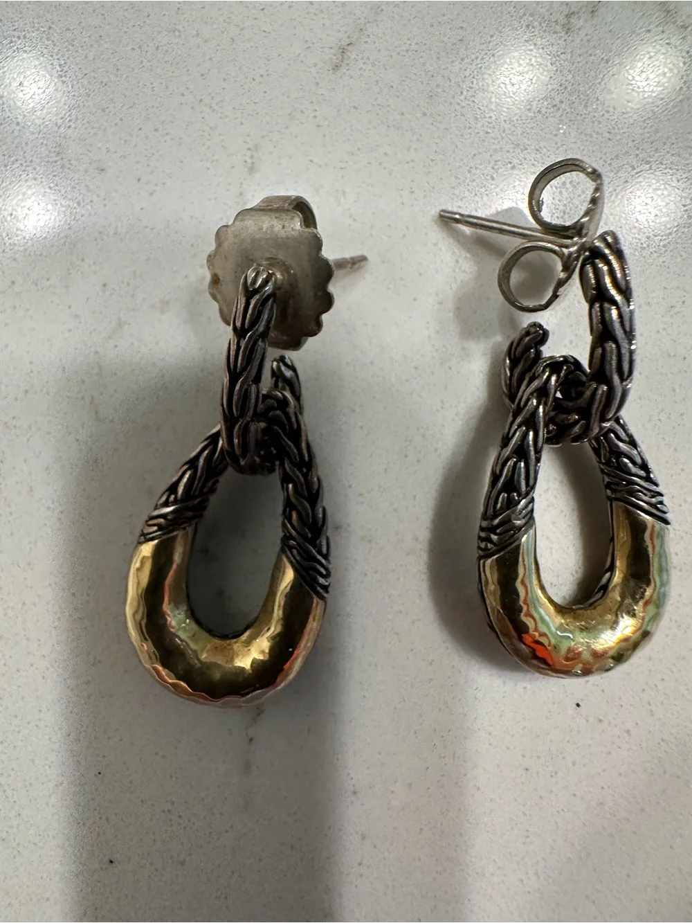 John Hardy Two-Tone Gold and Silver Braided Loop Earrings
